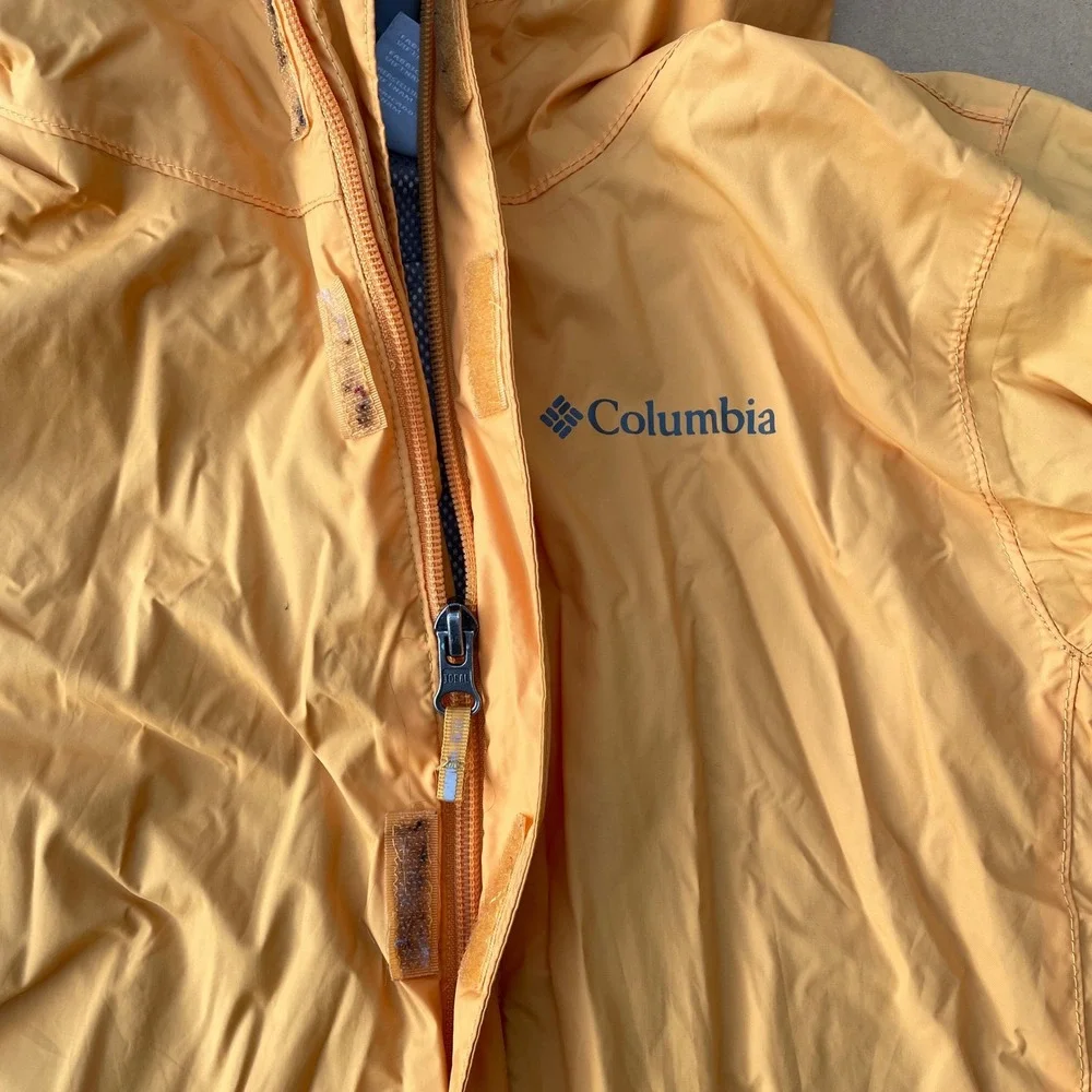 Columbia Rain Jacket Kids S (8) Yellow Hiking Outdoor Omni-Tech Windbreaker